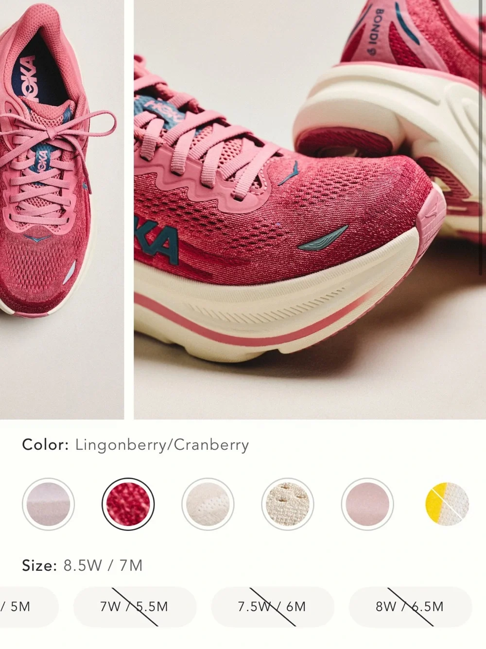Hoka Bondi 9 Sneakers Lingonberry Cranberry Running Athletic Shoes Women’s 8 NEW - Picture 7 of 15